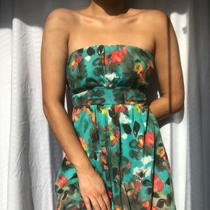 Strapless Floral Dress with Cinched Waist